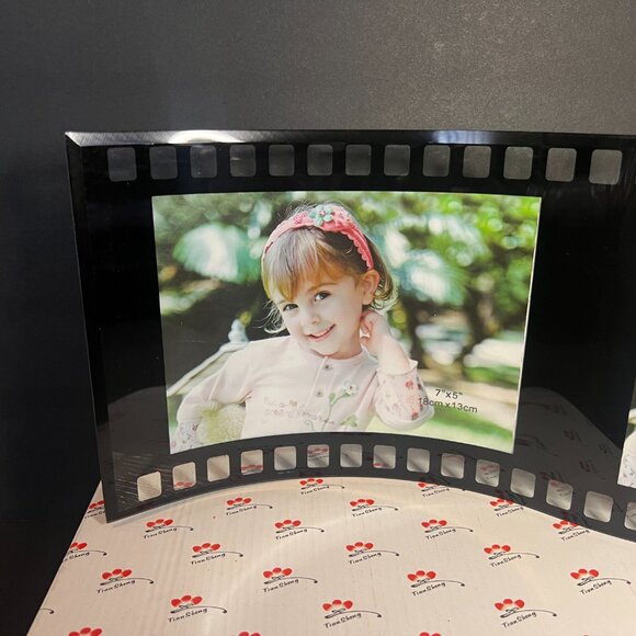 NIB Black Glass Double Photo Frame Curved Film Strip Picture Holder 7 x 16.25" - Picture 2 of 7
